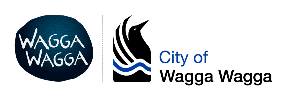 The City of Wagga Wagga logo featuring a crow and river design and the words Wagga Wagga