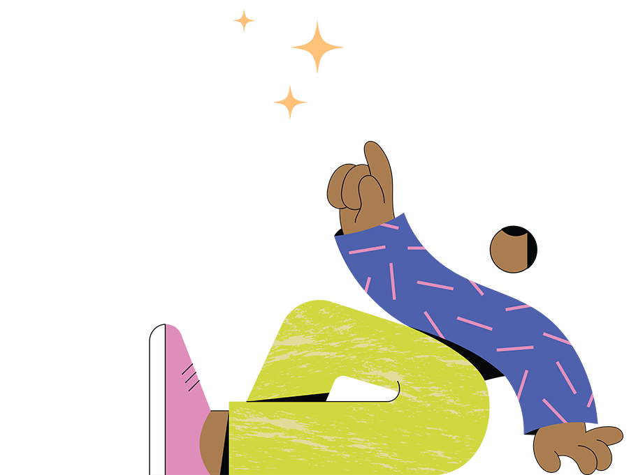 Illustration of person laying down pointing up at some clouds
