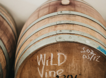 The Wild Vine vintage in a wine barrel  