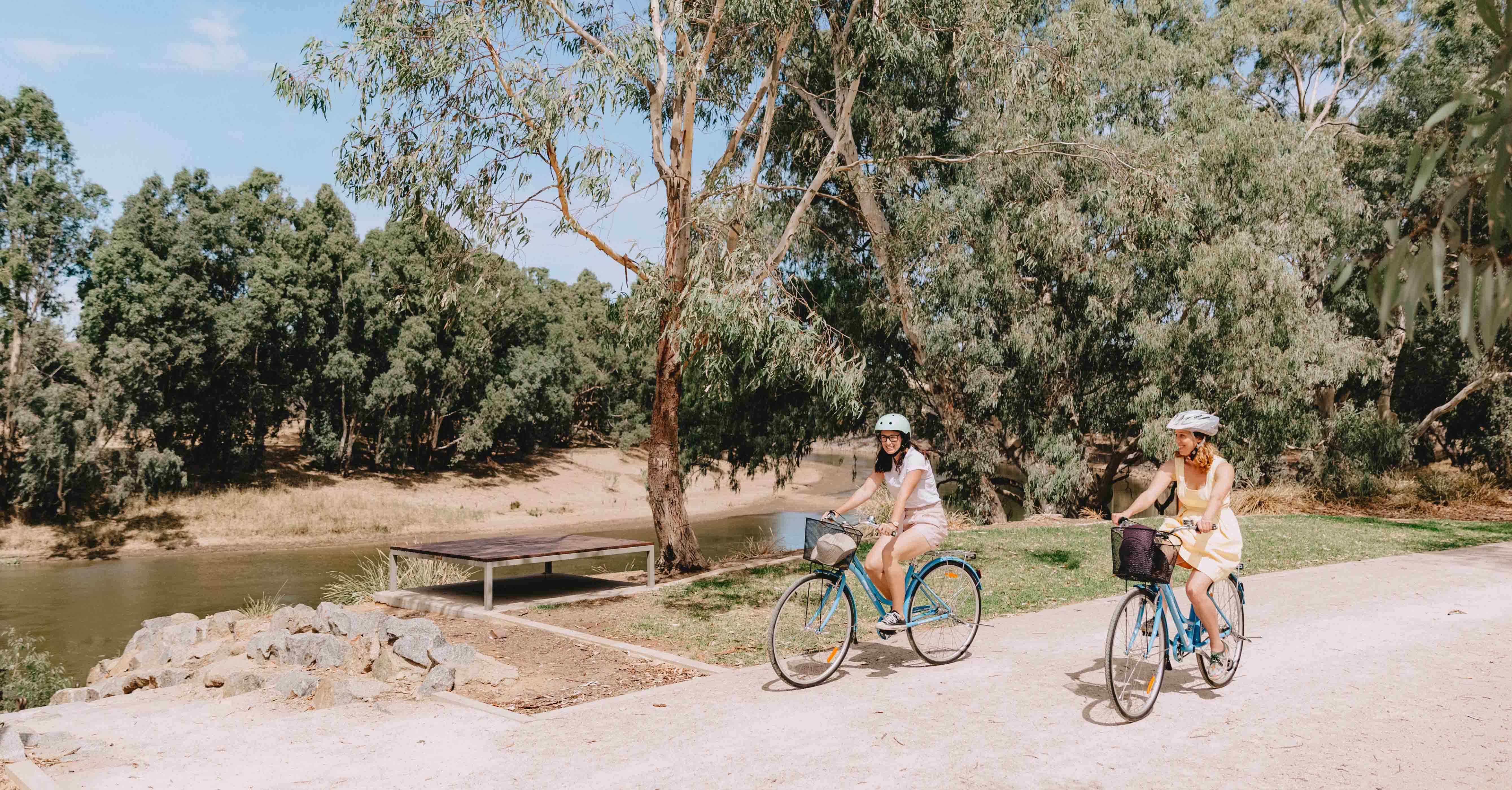 Cycling on the Wiradjuri Walking Track in Wagga Wagga