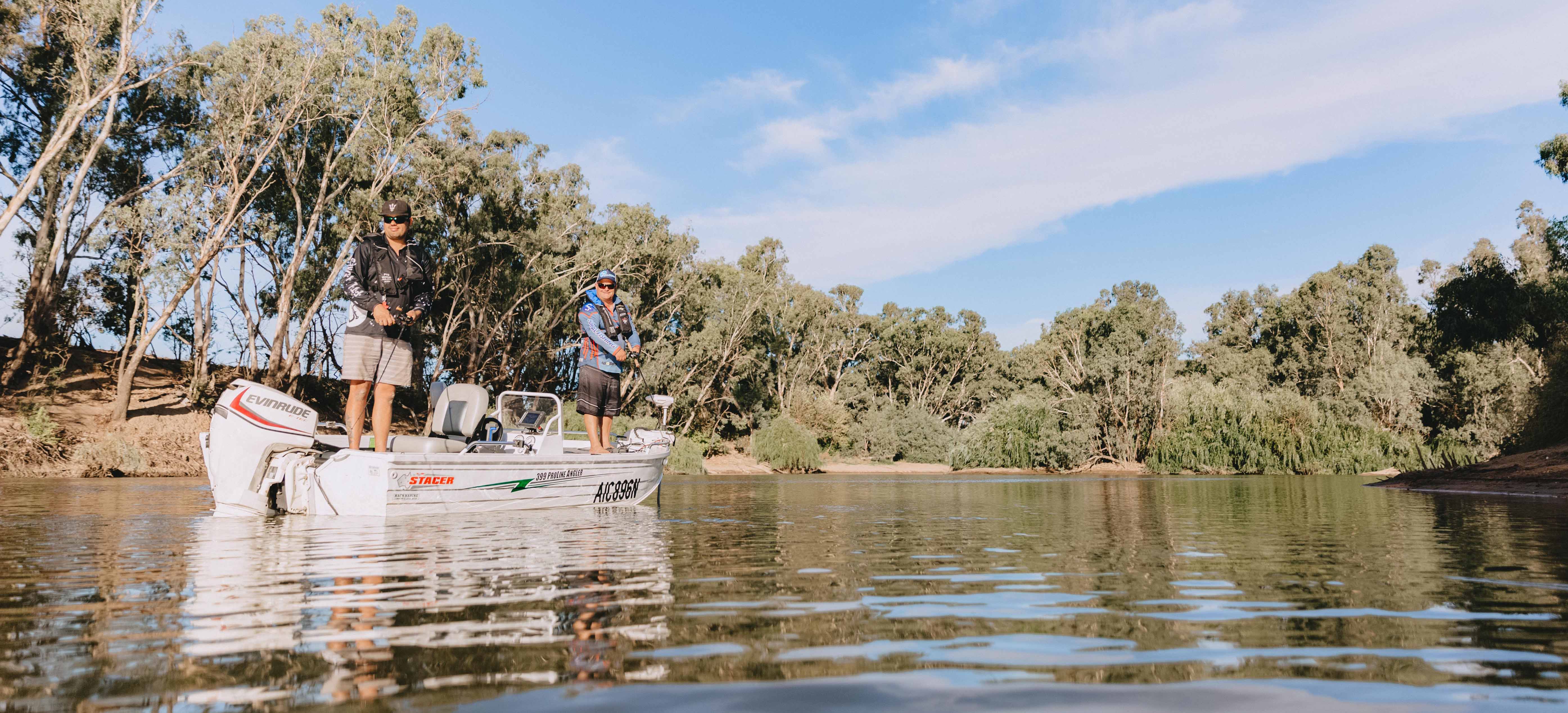 Fishing from a boat at Wiradjuri Reserve in Wagga Wagga